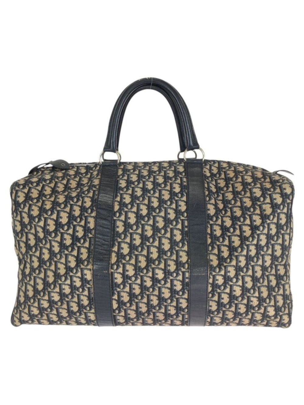 Dior Vintage Trotter Navy Silver Canvas Leather Boston Bag - Picture 1 of 9
